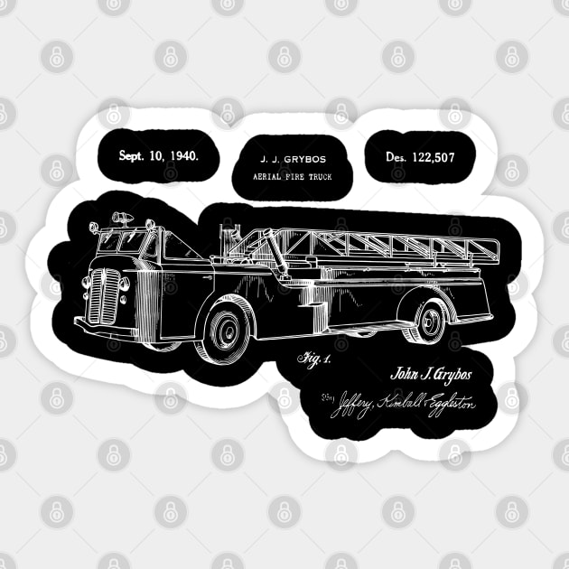 Firetruck Gifts - Vintage Fire Truck Patent Invention Sticker by MadebyDesign